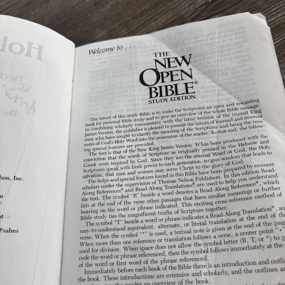 Holy Bible NKJV New Open Bible Study Large Print Black Bonded Leather Nelson